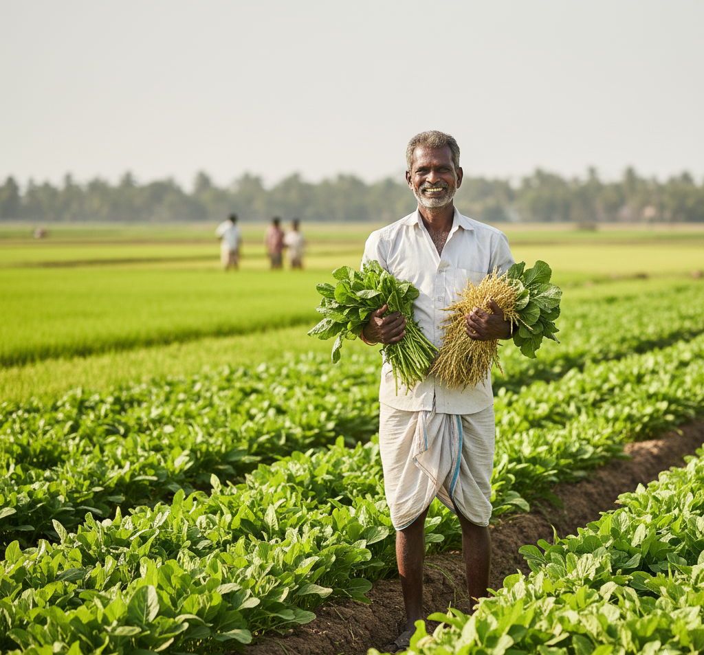 Indian farmer after adopting natural farming practices with support from AN Vetha Groups