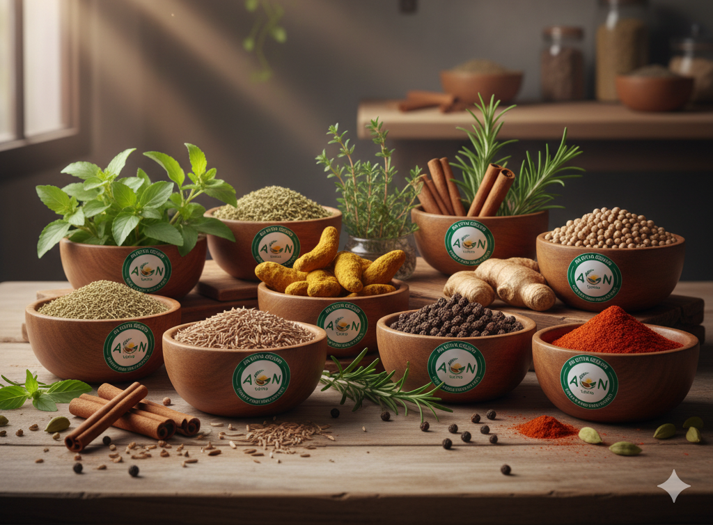 Organic spices and herbs grown through natural farming by AN Vetha Groups